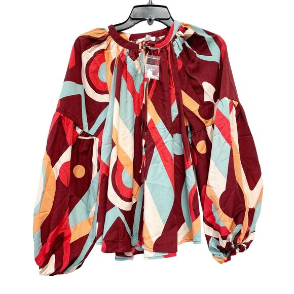 August Sky for Anthropologie Bright Abstract Print Long Sleeve Blouse Size S - Picture 1 of 5